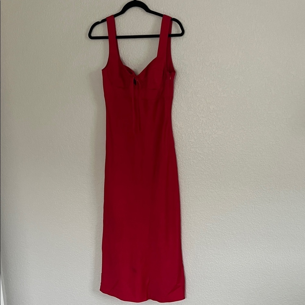 NWT WAYF Siren Cupped Satin Midi Dress In Red . Size S - Picture 2 of 14